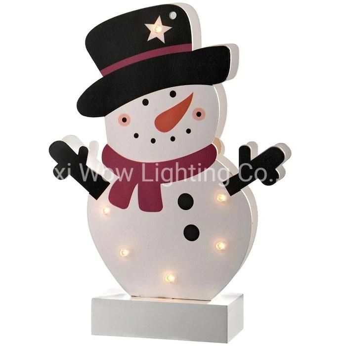 Colourful Wood Table Christmas Decoration - Snowman