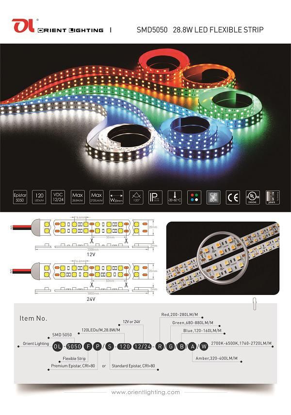 UL Ce SMD5050 28.8W IP66 High Red Power LED Flexible Strip Light
