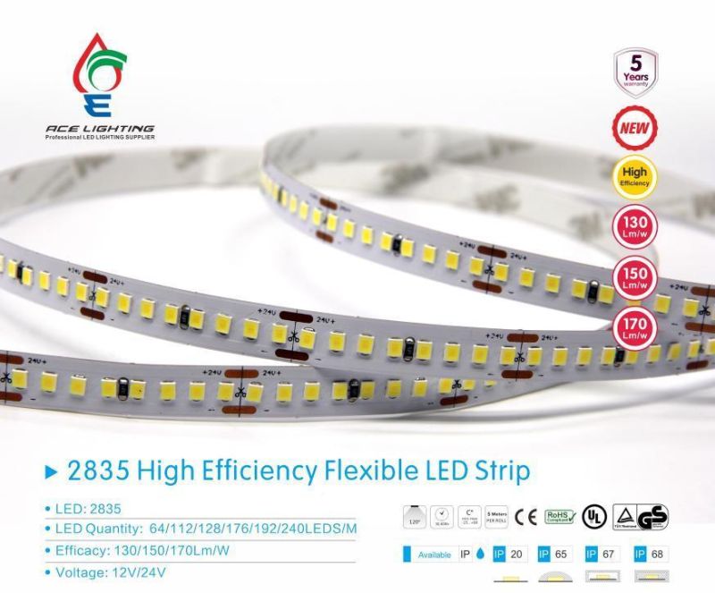 High Brightness 2835 240LEDs 22W/M 130lm/W Flexible LED Strip