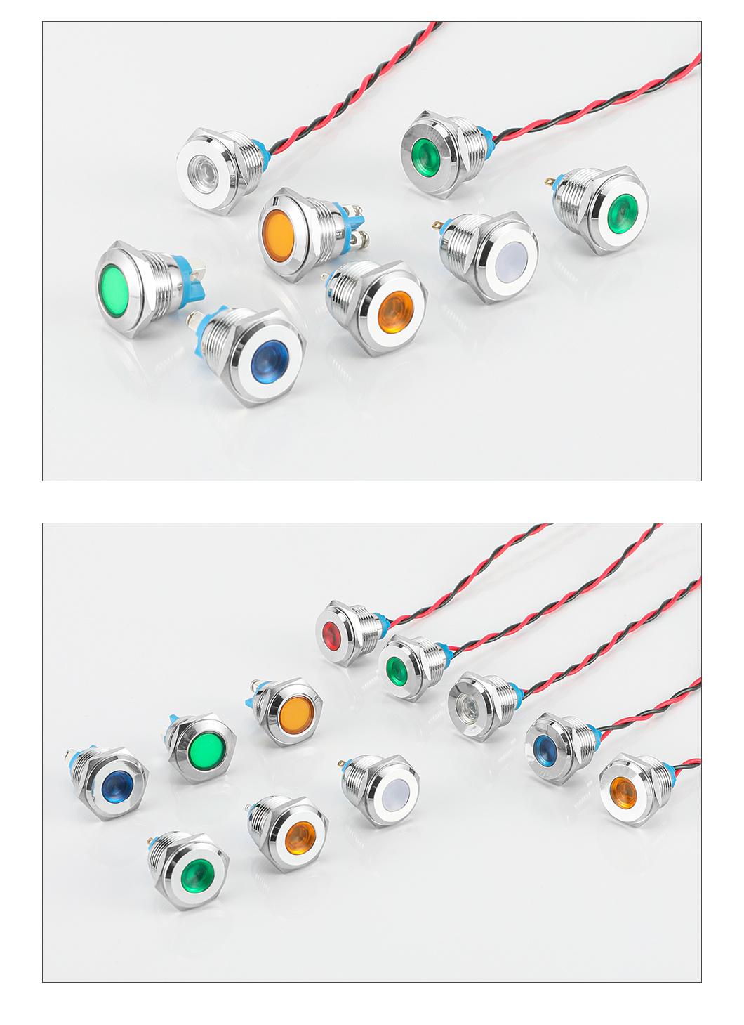 Abei Blue Red Green Yellow White 12V1 Luminous Lamp 16mm Concave Waterproof Metal LED Indicator Light for Car