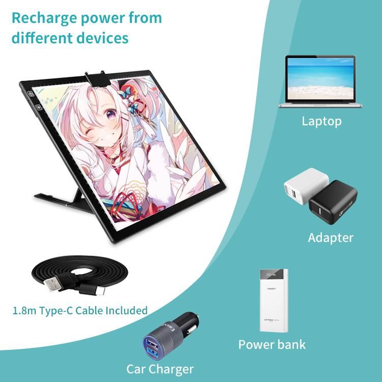 New Product Integrated Bracket Design A3 Battery Type LED Tracing Tablet Tracing Light Pad USB LED Light Pad with Stand