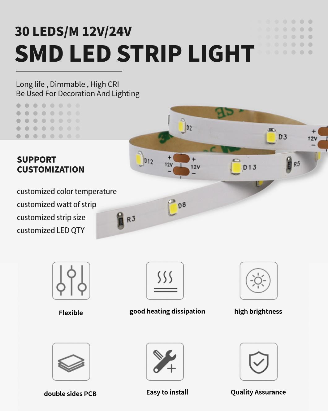 High Lumen 24-26lm/LED 2835 LED Strip Light 30LEDs/M with TUV CE